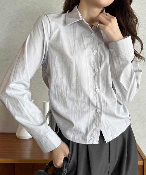 Eclat one(エクラワン)の「【Eclat one】サイドリボン ウエストシェイプ シャツ(シャツ/ブラウス・レディース・グレー/ブラウン/ホワイト・FREE)」の6枚目の写真