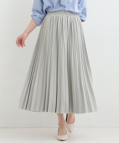 SHOO・LA・RUE(シューラルー)の「【洗濯機可/S-LL】縦ラインですっきり見え スエードライクプリーツスカート(スカート・レディース・チャコールグレー/アイボリー/グリーン系・04/03/02/01)」の3枚目の写真
