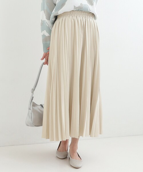 SHOO・LA・RUE(シューラルー)の「【洗濯機可/S-LL】縦ラインですっきり見え スエードライクプリーツスカート(スカート・レディース・チャコールグレー/アイボリー/グリーン系・04/03/02/01)」の1枚目の写真