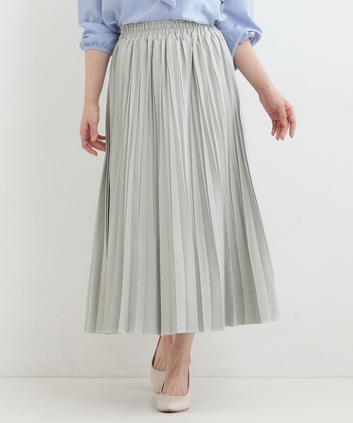 SHOO・LA・RUE(シューラルー)の「【洗濯機可/S-LL】縦ラインですっきり見え スエードライクプリーツスカート(スカート・レディース・チャコールグレー/アイボリー/グリーン系・04/03/02/01)」の13枚目の写真