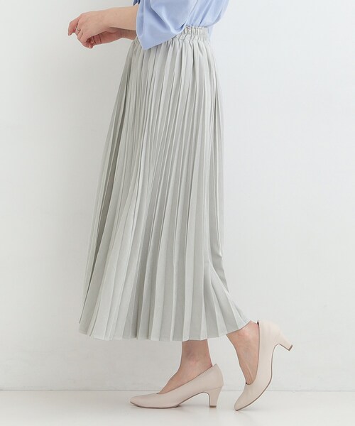 SHOO・LA・RUE(シューラルー)の「【洗濯機可/S-LL】縦ラインですっきり見え スエードライクプリーツスカート(スカート・レディース・チャコールグレー/アイボリー/グリーン系・04/03/02/01)」の12枚目の写真