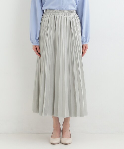 SHOO・LA・RUE(シューラルー)の「【洗濯機可/S-LL】縦ラインですっきり見え スエードライクプリーツスカート(スカート・レディース・チャコールグレー/アイボリー/グリーン系・04/03/02/01)」の9枚目の写真