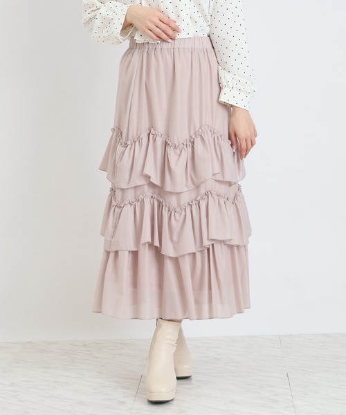 ASTORIA ODIER(アストリアオディール)の「エアリーティアードスカート(スカート・レディース・ミント/ラベンダー/ピンク/アイボリー・MEDIUM)」の4枚目の写真