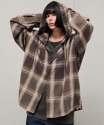 【Alfred Alex】Gradation Check Hooded Shirt / グラデーションチェックフードシャツ