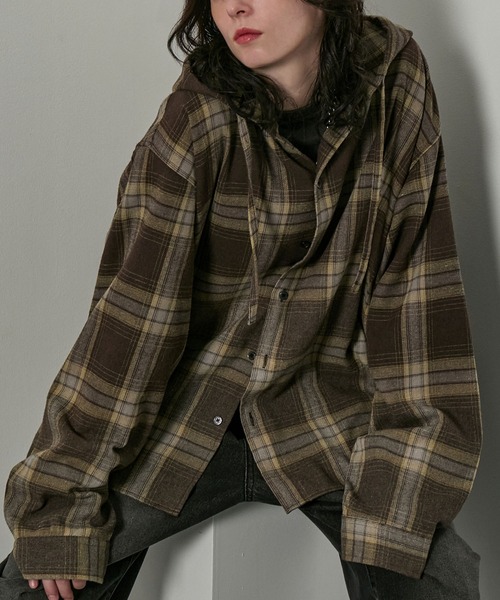 Alfred Alex（アルフレッドアレックス）の「【Alfred Alex】グラデーション チェック フードシャツ（シャツ/ブラウス・メンズ・ブラウン/ネイビー/ブラック/グレー・S/M/L）」の3枚目の写真