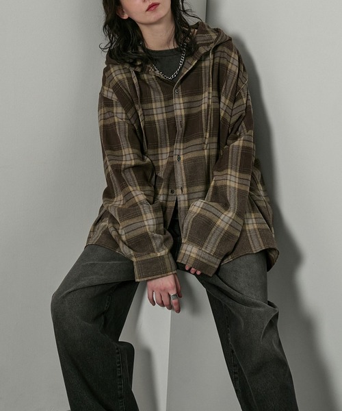 Alfred Alex（アルフレッドアレックス）の「【Alfred Alex】グラデーション チェック フードシャツ（シャツ/ブラウス・メンズ・ブラウン/ネイビー/ブラック/グレー・S/M/L）」の15枚目の写真