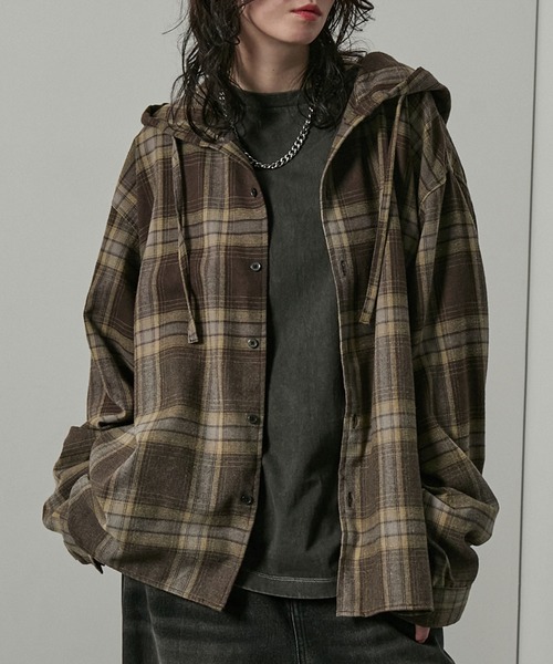 Alfred Alex（アルフレッドアレックス）の「【Alfred Alex】グラデーション チェック フードシャツ（シャツ/ブラウス・メンズ・ブラウン/ネイビー/ブラック/グレー・S/M/L）」の16枚目の写真