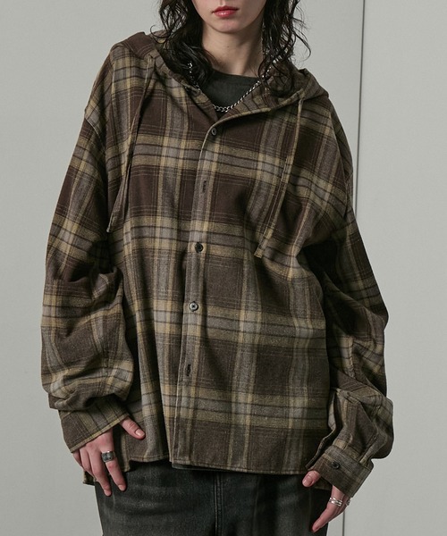 Alfred Alex（アルフレッドアレックス）の「【Alfred Alex】グラデーション チェック フードシャツ（シャツ/ブラウス・メンズ・ブラウン/ネイビー/ブラック/グレー・S/M/L）」の17枚目の写真