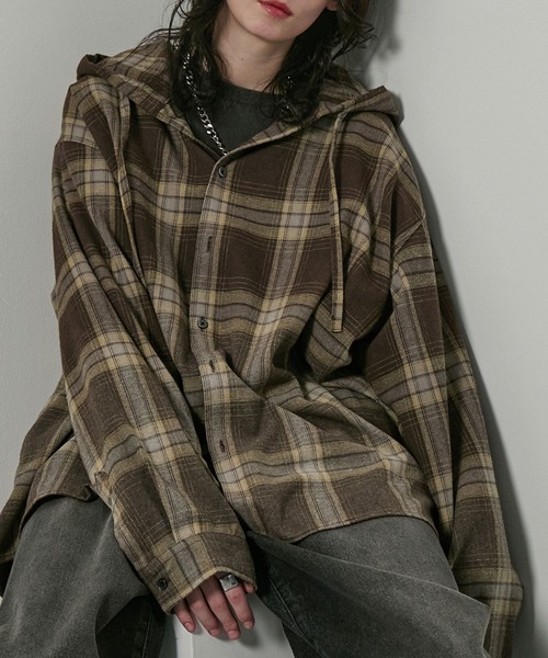 Alfred Alex（アルフレッドアレックス）の「【Alfred Alex】グラデーション チェック フードシャツ（シャツ/ブラウス・メンズ・ブラウン/ネイビー/ブラック/グレー・S/M/L）」の21枚目の写真