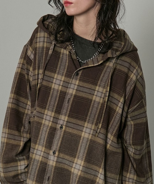 Alfred Alex（アルフレッドアレックス）の「【Alfred Alex】グラデーション チェック フードシャツ（シャツ/ブラウス・メンズ・ブラウン/ネイビー/ブラック/グレー・S/M/L）」の22枚目の写真