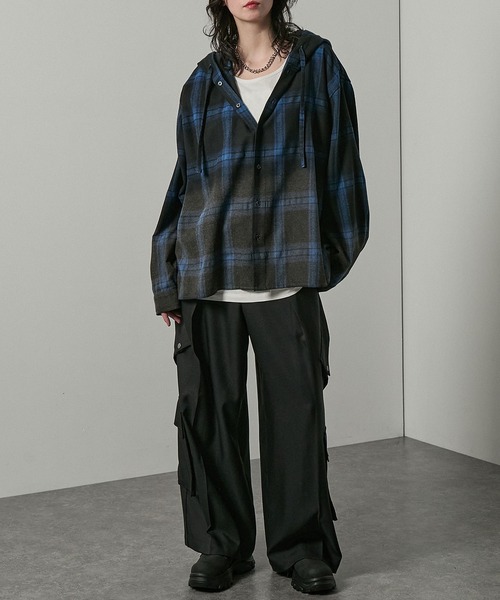 Alfred Alex（アルフレッドアレックス）の「【Alfred Alex】グラデーション チェック フードシャツ（シャツ/ブラウス・メンズ・ブラウン/ネイビー/ブラック/グレー・S/M/L）」の10枚目の写真