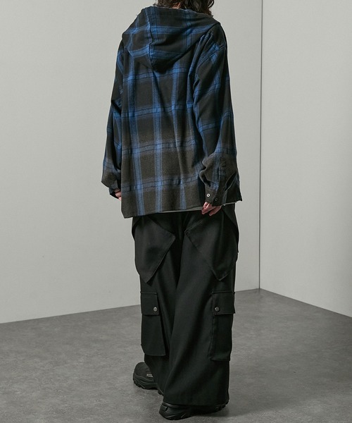 Alfred Alex（アルフレッドアレックス）の「【Alfred Alex】グラデーション チェック フードシャツ（シャツ/ブラウス・メンズ・ブラウン/ネイビー/ブラック/グレー・S/M/L）」の12枚目の写真