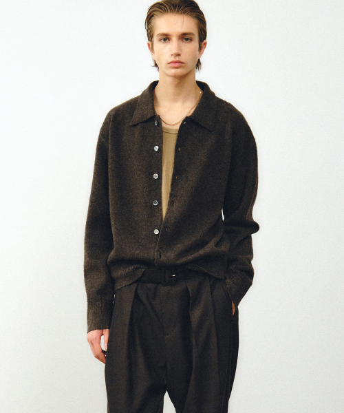 Wool blend knit T‑shirt — кардиган (блэк) — ворс: бурый (бронза)