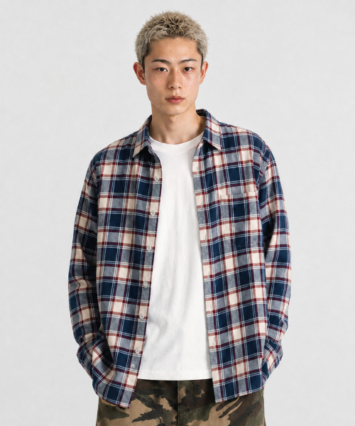 QT8 GARMENTS(キューティーエイトガーメント)の「LB Rustic Core Flannel Check Shirt (Blue)(シャツ/ブラウス・レディース・その他・X-LARGE/LARGE/MEDIUM)」の1枚目の写真