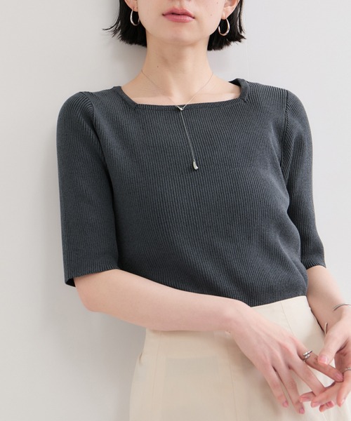 LE CERCLE par rope'(ルセルクルパーロペ)の「スクエアネックメランジ半袖ニットプルオーバー(ニット/セーター・レディース・ブルー系その他6/ブラウン系その他/ブラック系その他・FREE)」の10枚目の写真