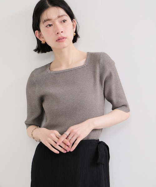 LE CERCLE par rope'(ルセルクルパーロペ)の「スクエアネックメランジ半袖ニットプルオーバー(ニット/セーター・レディース・ブルー系その他6/ブラウン系その他/ブラック系その他・FREE)」の12枚目の写真