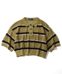 【BEVERLY HILLS POLO CLUB/ビバリーヒルズポロクラブ】リネンライク メッシュワイド ボーダー 配色ポロニット