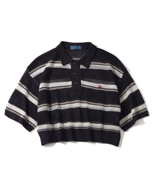 BEVERLY HILLS POLO CLUB(ビバリーヒルズポロクラブ)の「【Bevery Hills Polo Club/ビバリーヒルズ ポロクラブ】リネンライク メッシュワイド ボーダー 配色ポロニット(ニット/セーター・レディース・ネイビー/ライトグリーン/アイボリー・M)」の16枚目の写真