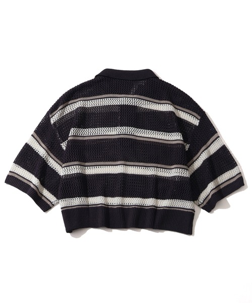 BEVERLY HILLS POLO CLUB(ビバリーヒルズポロクラブ)の「【Bevery Hills Polo Club/ビバリーヒルズ ポロクラブ】リネンライク メッシュワイド ボーダー 配色ポロニット(ニット/セーター・レディース・ネイビー/ライトグリーン/アイボリー・M)」の17枚目の写真
