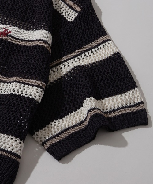 BEVERLY HILLS POLO CLUB(ビバリーヒルズポロクラブ)の「【Bevery Hills Polo Club/ビバリーヒルズ ポロクラブ】リネンライク メッシュワイド ボーダー 配色ポロニット(ニット/セーター・レディース・ネイビー/ライトグリーン/アイボリー・M)」の11枚目の写真