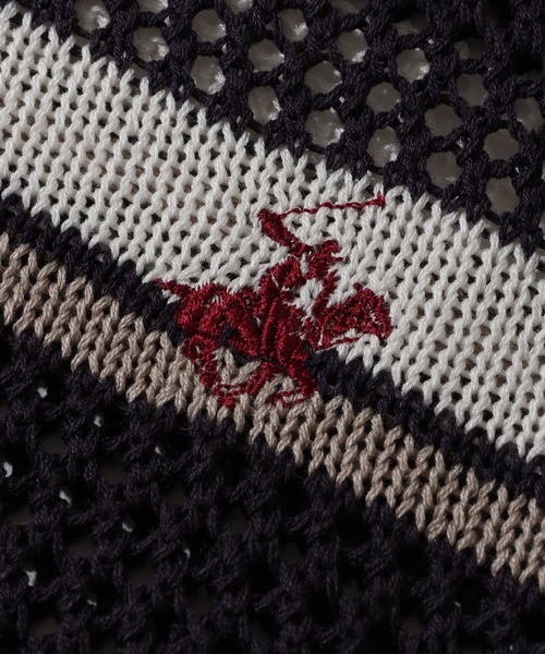 BEVERLY HILLS POLO CLUB(ビバリーヒルズポロクラブ)の「【Bevery Hills Polo Club/ビバリーヒルズ ポロクラブ】リネンライク メッシュワイド ボーダー 配色ポロニット(ニット/セーター・レディース・ネイビー/ライトグリーン/アイボリー・M)」の12枚目の写真