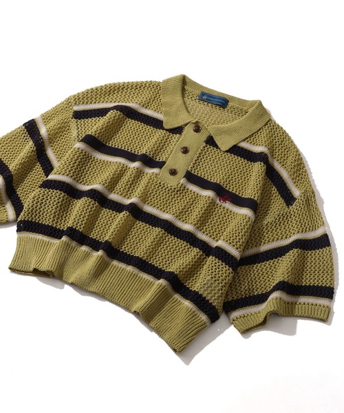 BEVERLY HILLS POLO CLUB(ビバリーヒルズポロクラブ)の「【Bevery Hills Polo Club/ビバリーヒルズ ポロクラブ】リネンライク メッシュワイド ボーダー 配色ポロニット(ニット/セーター・レディース・ネイビー/ライトグリーン/アイボリー・M)」の18枚目の写真