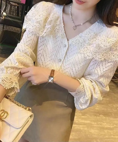 Flugge(フラッジー)の「シアーレースカラーブラウス(シャツ/ブラウス・レディース・アイボリー・LARGE/MEDIUM)」の6枚目の写真