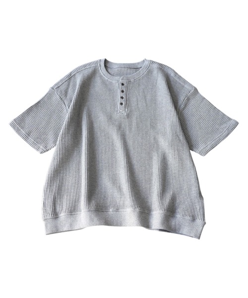 antiqua(アンティカ)の「ワッフル 綿100 ヘンリーネック Tシャツ(Tシャツ/カットソー・レディース・ブラック/カーキ/杢グレー/ナチュラル/ブルー/スミクロ・P/R)」の8枚目の写真