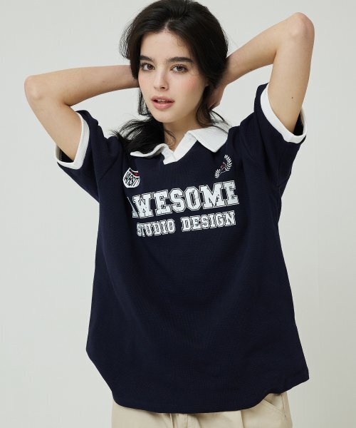 AWESOME STUDIO(オーサムスタジオ)の「カラーハイライトユニフォーム半袖Tシャツダークネイビー(ポロシャツ・レディース・その他・FREE)」の3枚目の写真