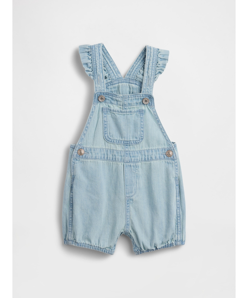 GAP(ギャップ)の「デニムショートオール (ベビー)(サロペット/オーバーオール・キッズ・インディゴブルー・90cm/80cm/70cm/60cm)」の1枚目の写真