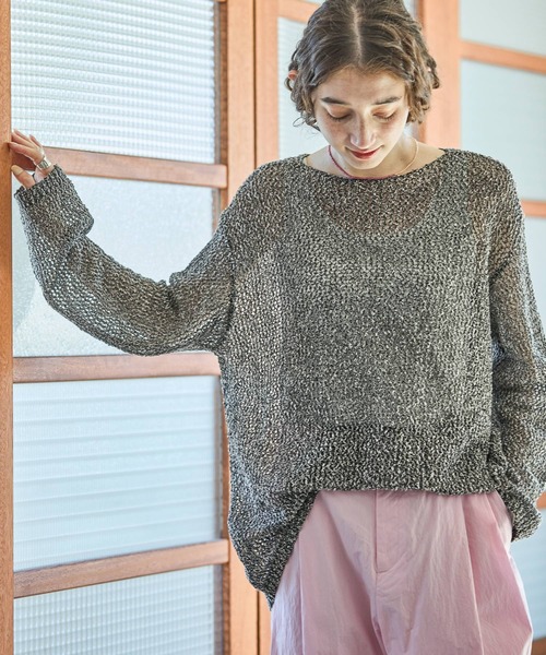 GEORGE'S（ジョージズ）の「メッシュニットプルオーバー（ニット/セーター・レディース・オフホワイト/ブラウン/ブラックミックス・FREE）」の3枚目の写真