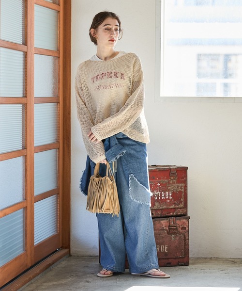 GEORGE'S（ジョージズ）の「メッシュニットプルオーバー（ニット/セーター・レディース・オフホワイト/ブラウン/ブラックミックス・FREE）」の4枚目の写真