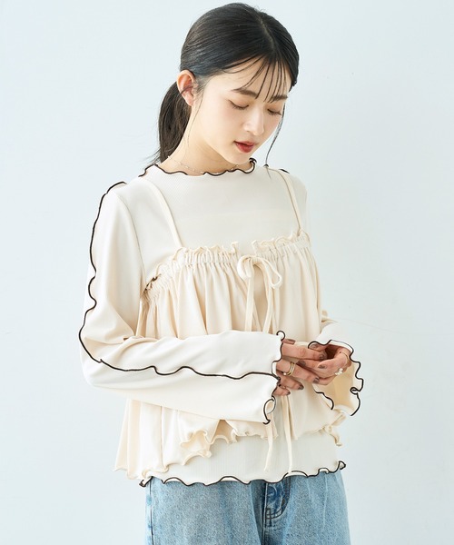 mil(ミル)の「【セット商品】 メローリブ ビスチェ×ロンT セット【586133】(Tシャツ/カットソー・レディース・アイボリー/ブラック/チャコールグレー・XS/S)」の2枚目の写真