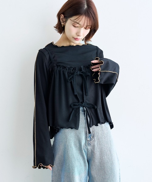 mil(ミル)の「【セット商品】 メローリブ ビスチェ×ロンT セット【586133】(Tシャツ/カットソー・レディース・アイボリー/ブラック/チャコールグレー・XS/S)」の3枚目の写真