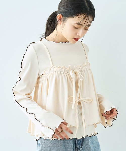 mil(ミル)の「【セット商品】 メローリブ ビスチェ×ロンT セット【586133】(Tシャツ/カットソー・レディース・アイボリー/ブラック/チャコールグレー・XS/S)」の12枚目の写真