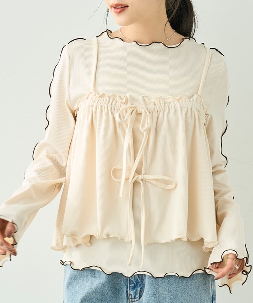 mil(ミル)の「【セット商品】 メローリブ ビスチェ×ロンT セット【586133】(Tシャツ/カットソー・レディース・アイボリー/ブラック/チャコールグレー・XS/S)」の4枚目の写真