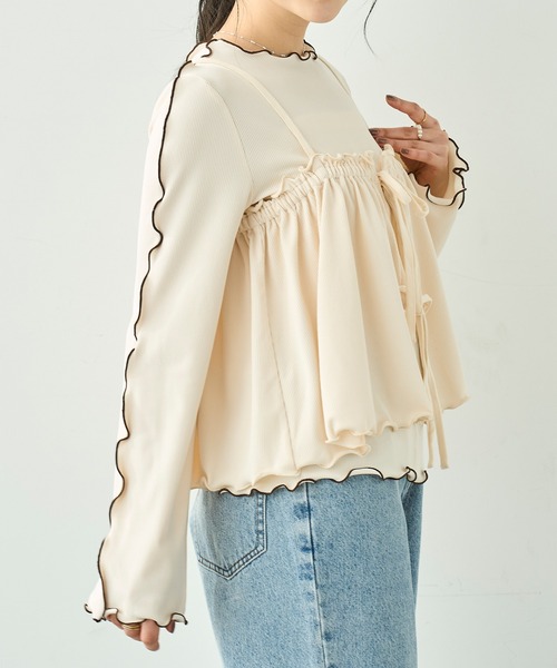 mil(ミル)の「【セット商品】 メローリブ ビスチェ×ロンT セット【586133】(Tシャツ/カットソー・レディース・アイボリー/ブラック/チャコールグレー・XS/S)」の5枚目の写真