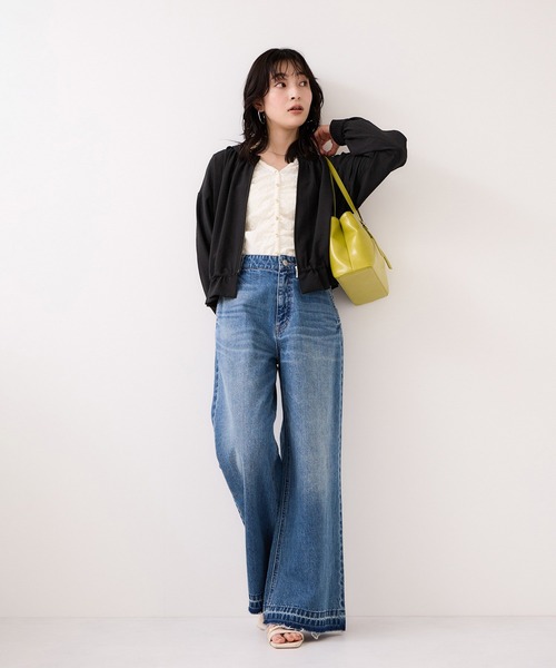 VIS（ビス）の「美easyリネンライクジップ裾フリルブルゾン/イージーケア・接触冷感（ブルゾン・レディース・ブラック/キナリ・FREE）」の9枚目の写真