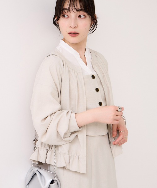 VIS（ビス）の「美easyリネンライクジップ裾フリルブルゾン/イージーケア・接触冷感（ブルゾン・レディース・ブラック/キナリ・FREE）」の11枚目の写真