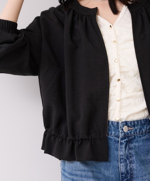 VIS（ビス）の「美easyリネンライクジップ裾フリルブルゾン/イージーケア・接触冷感（ブルゾン・レディース・ブラック/キナリ・FREE）」の3枚目の写真