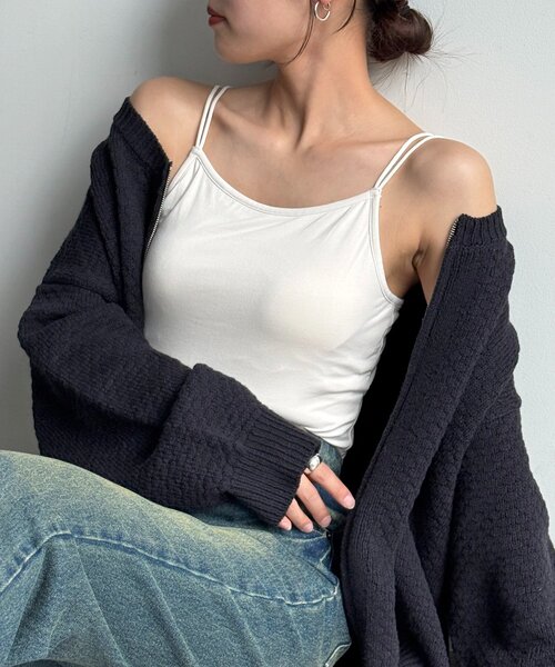 CPCM（シーピーシーエム）の「接触冷感カップ付きキャミ（キャミソール・レディース・ブラック/ライトベージュ/ブルー/ホワイト系その他/ブラウン/グリーン系・LARGE/SMALL/MEDIUM）」の2枚目の写真