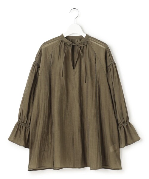 23区 S(ニジュウサンクチイサイサイズ)の「リネンミックスシアースラブ ギャザーブラウス(シャツ/ブラウス・レディース・カーキ系/ベージュ系/ブラック系・32)」の11枚目の写真