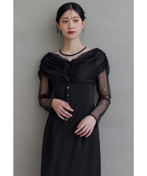 niana(ニアナ)の「シアーギャザーカラムドレス オフショルダー パーティー オケージョンドレス 結婚式 お呼ばれワンピース(ドレス・レディース・ブラック/チャコール/ブラウン・S/M/L)」の18枚目の写真