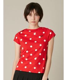 Tシャツ/カットソー（レッド/赤色系・ドット柄）ファッション通販