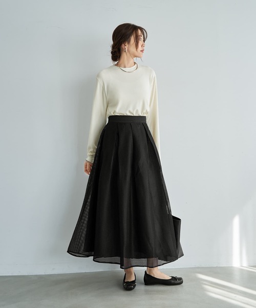 STYLE DELI（スタイルデリ）の「【LUXE】メッシュフレアスカート（スカート・レディース・ブラック/ホワイト・FREE）」の3枚目の写真