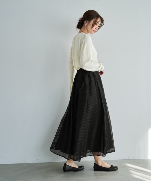 STYLE DELI（スタイルデリ）の「【LUXE】メッシュフレアスカート（スカート・レディース・ブラック/ホワイト・FREE）」の4枚目の写真