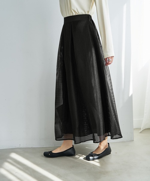STYLE DELI（スタイルデリ）の「【LUXE】メッシュフレアスカート（スカート・レディース・ブラック/ホワイト・FREE）」の5枚目の写真