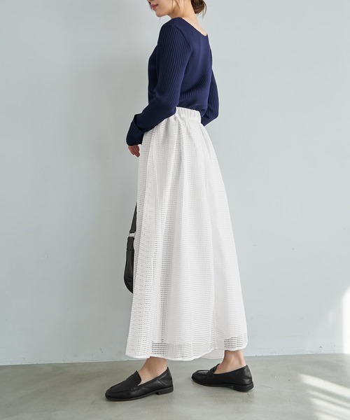 STYLE DELI（スタイルデリ）の「【LUXE】メッシュフレアスカート（スカート・レディース・ブラック/ホワイト・FREE）」の9枚目の写真