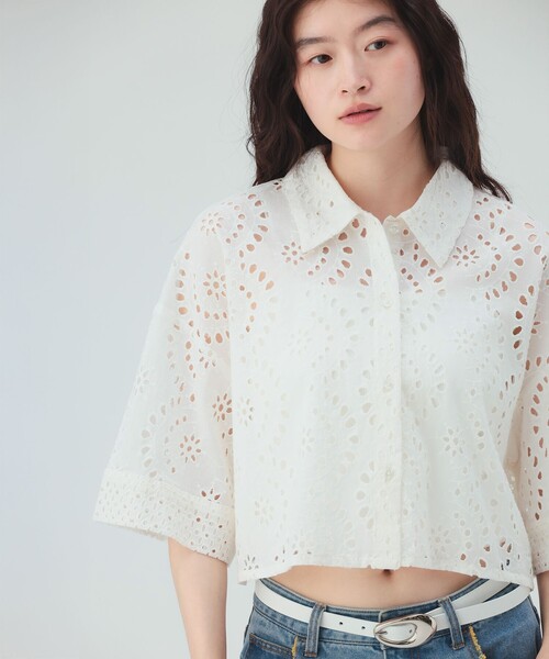 BEAMS HEART(ビームスハート)の「【洗濯可・セットアップ対応】INDIAレース シャツ(シャツ/ブラウス・レディース・オフホワイト/ブラウン/ブラック・FREE)」の1枚目の写真