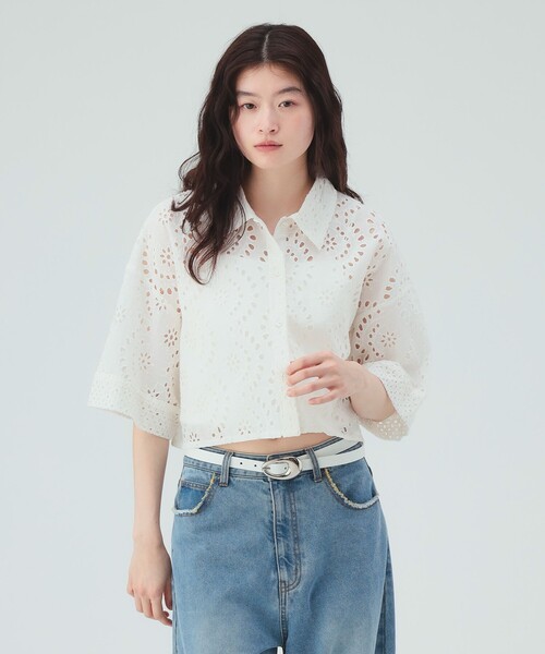 BEAMS HEART(ビームスハート)の「【洗濯可・セットアップ対応】INDIAレース シャツ(シャツ/ブラウス・レディース・オフホワイト/ブラウン/ブラック・FREE)」の4枚目の写真